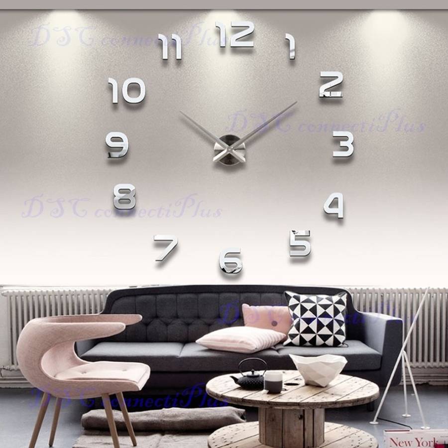 Modern Acrylic Mirror Quartz Needle 3D Wall Clock DIY Sticker Set for Living Room Home Decoration..!