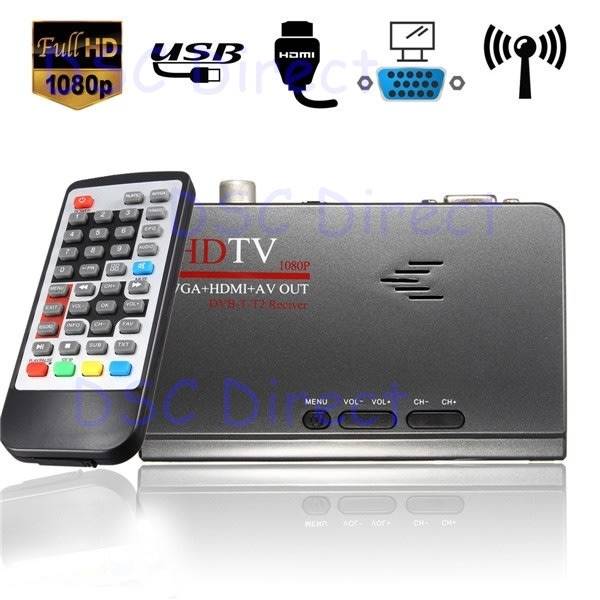 Digital Terrestrial HD 1080P DVB-T/T2 TV Box VGA AV CVBS Tuner Receiver w/ Remote Control (Grey)..!