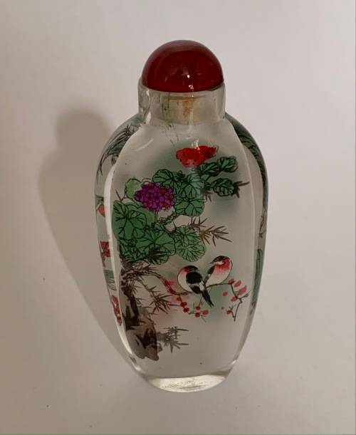 Reverse Painted Oriental Glass Snuff Bottle