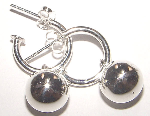 GORGEOUS SOLID .925 STERLING SILVER PRETTY WOMAN BALL DANGLING EARRINGS!