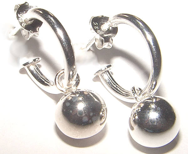 GORGEOUS SOLID .925 STERLING SILVER PRETTY WOMAN BALL DANGLING EARRINGS!