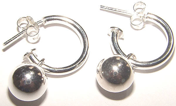 GORGEOUS SOLID .925 STERLING SILVER PRETTY WOMAN BALL DANGLING EARRINGS!