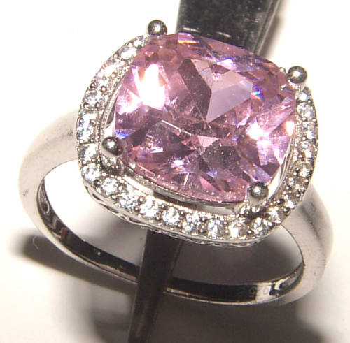 PURE PERFECTION! SOLID .925 STERLING SILVER RING WITH PINK SAPPHIRE AND WHITE SIMULATED DIAMONDS!