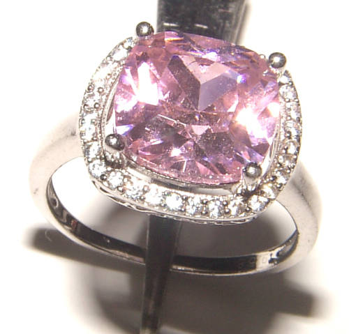 PURE PERFECTION! SOLID .925 STERLING SILVER RING WITH PINK SAPPHIRE AND WHITE SIMULATED DIAMONDS!