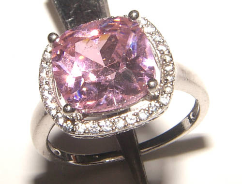 PURE PERFECTION! SOLID .925 STERLING SILVER RING WITH PINK SAPPHIRE AND WHITE SIMULATED DIAMONDS!