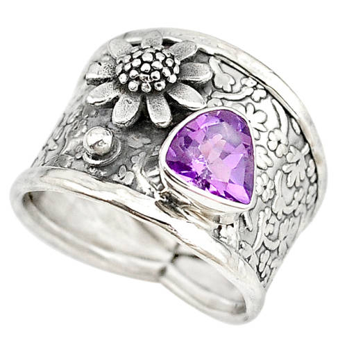 SPARKLING NATURAL AMETHYST FLOWER DESIGN RING IN SOLID STERLING SILVER!!!