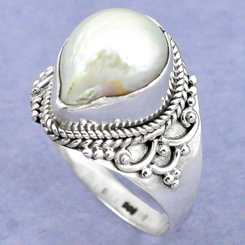 SPARKLING NATURAL BIWA PEARL IN SOLID STERLING SILVER RING!!!