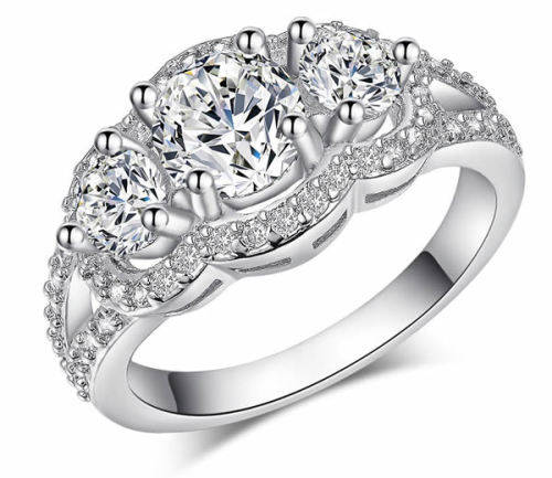 STUNNING SAPPHIRE 18K WHITE GOLD FILLED DRESS RING