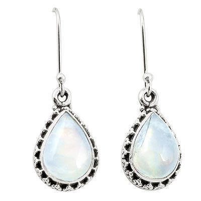 BEAUTIFUL NATURAL RAINBOW MOONSTONE DANGLING EARRINGS IN SOLID STERLING SILVER!!!