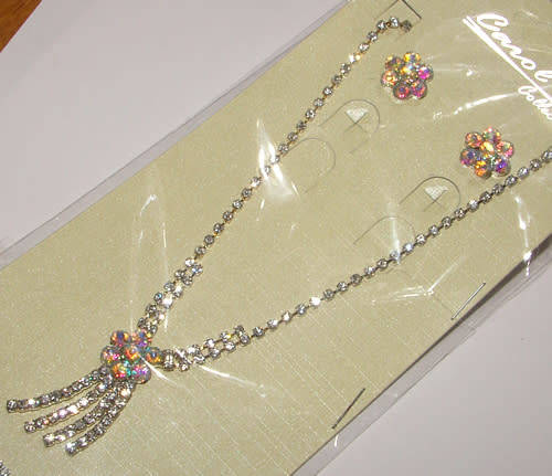 RHINESTONE ENCRUSTED SILVER NECKLACE AND EARRINGS SET
