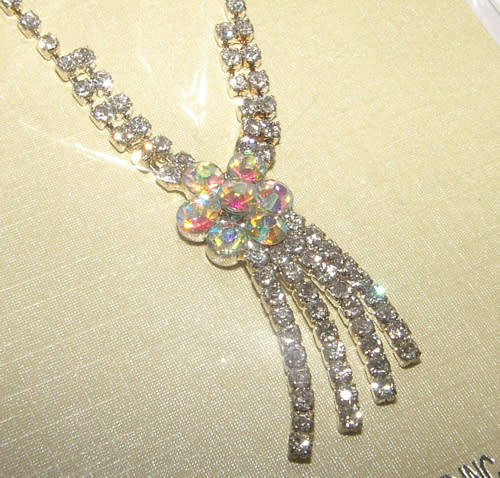 RHINESTONE ENCRUSTED SILVER NECKLACE AND EARRINGS SET