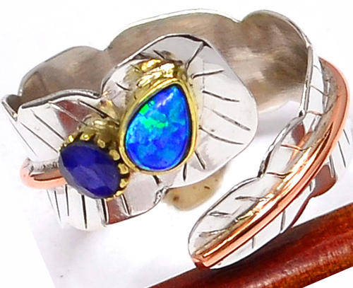 EXTRAORDINARY DESIGNER ITEM! - NATURAL OPAL AND SAPPHIRE IN SOLID STERLING SILVER RING!!