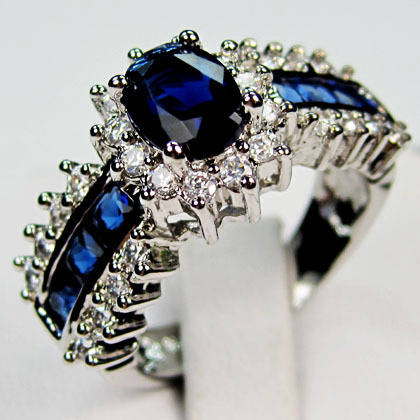 ***FOR THE BIGGER FINGER..***STUNNING SAPPHIRES AND DIAMONDS DRESS RING!!!