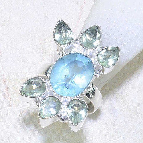 EXTRAORDINARY DESIGNER ITEM! - NATURAL TOPAZ AND GREEN AMETHYST IN STERLING SILVER RING!!
