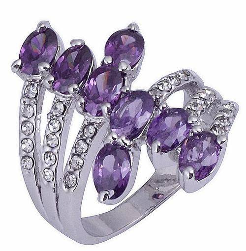 **BEAUTIFUL** SPARKLING AMETHYST AND AAA CZ CLUSTER RING - EXCEPTIONAL QUALITY!