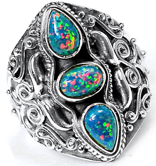 ***WOAW!!!*** GORGEOUS FIRE OPALS IN SOLID STERLING SILVER RING!!!