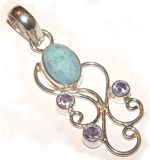 ***STUNNING!!!*** NATURAL LARIMAR AND AMETHYST GEMSTONES IN SOLID STERLING SILVER PENDANT!!