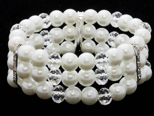 MULTI STRAND STRETCH BRACELET WITH PEARLS AND SWAROVSKI CRYSTAL BEADS - GORGEOUS!!
