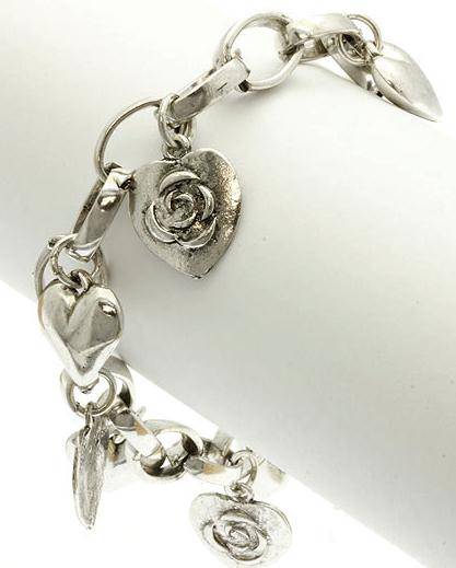 ***STUNNING***STUNNING*** SILVER HEARTS AND ROSE CHARM BRACELET