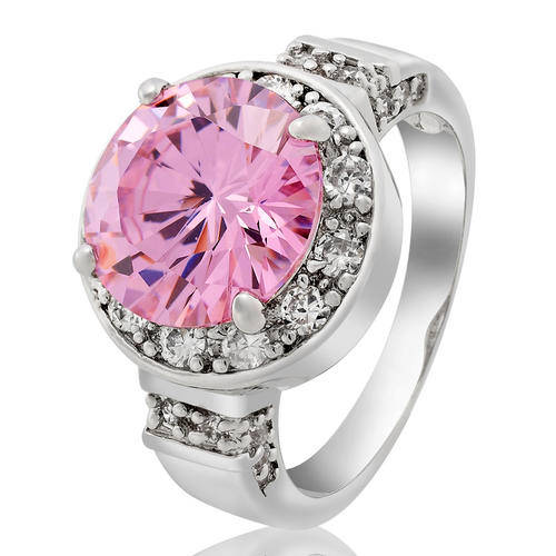 ***SWEET!!!*** GORGEOUS HOT PINK CUBIC ZIRCONIUM IN WHITE GP COCKTAIL RING!!!