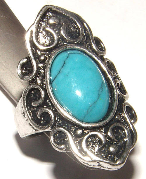 ***SIZE 5.5!!*** NATURAL GEMSTONE TIBETAN SILVER BLING RING - NEW!