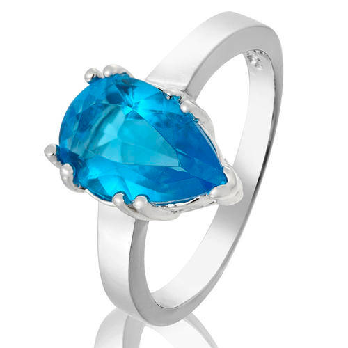 ***SWEET!!!*** GORGEOUS TOPAZ BLUE CUBIC ZIRCONIUM IN WHITE GP COCKTAIL RING!!!
