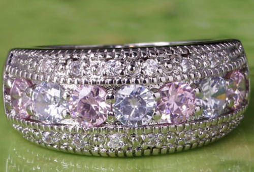 ***REDUCED!!!***STUNNING PURPLE, PINK AND WHITE TOPAZ STERLING SILVER RING!!!
