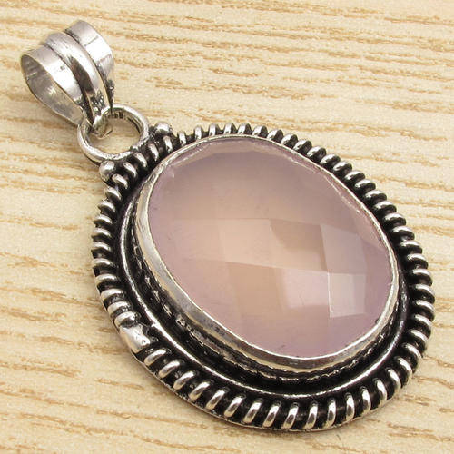IMPORTED FROM INDIA!! - GORGEOUS NATURAL ROSE QUARTZ STERLING SILVER PENDANT!!