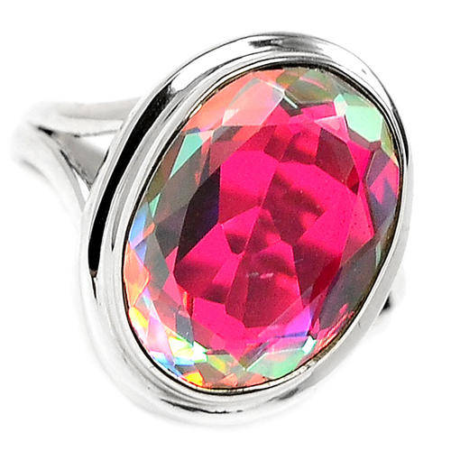 ***WOAW!!!*** GORGEOUS NATURAL RAINBOW TOPAZ IN SOLID STERLING SILVER RING!!!