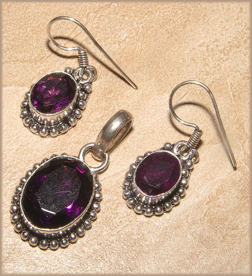 IMPORTED FROM INDIA!! - GORGEOUS NATURAL AMETHYST STERLING SILVER SET!!