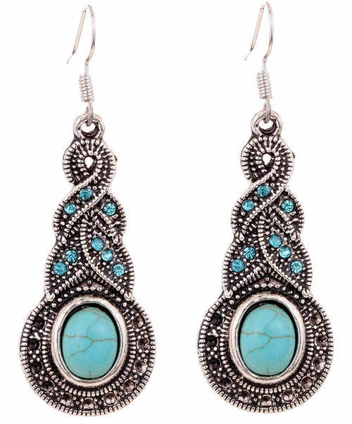 ***CHARM-ING!! ELEGANT TIBETAN SILVER TURQUOISE DANGLING EARRINGS!!