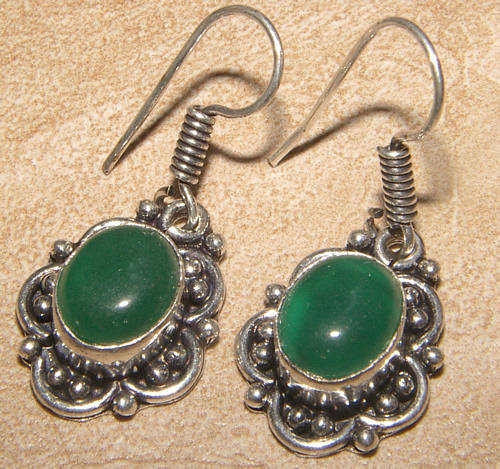 IMPORTED FROM INDIA!! - GORGEOUS NATURAL RARE GREEN ONYX IN STERLING SILVER EARRINGS!!