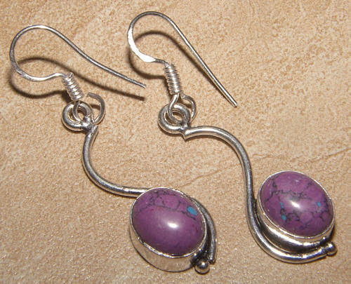 IMPORTED FROM INDIA!! - GORGEOUS NATURAL PURPLE COPPER TURQUOISE IN STERLING SILVER EARRINGS!!