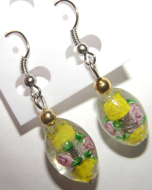 ***NEW!*** BEAUTIFUL MURANO GLASS FLOWER DANGLING EARRINGS!!!