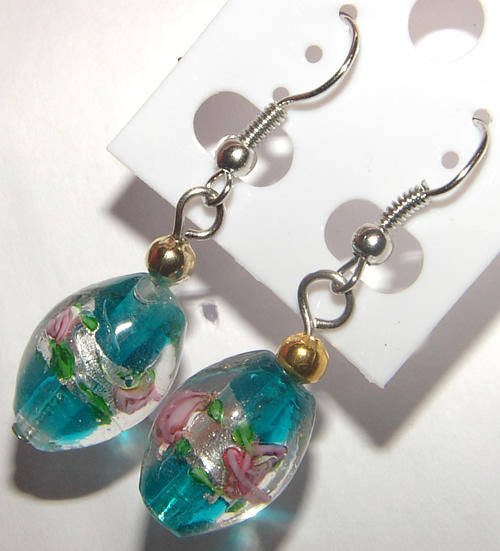 ***NEW!*** BEAUTIFUL MURANO GLASS FLOWER DANGLING EARRINGS!!!