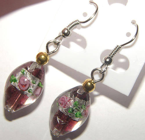 ***NEW!*** BEAUTIFUL MURANO GLASS FLOWER DANGLING  EARRINGS!!!