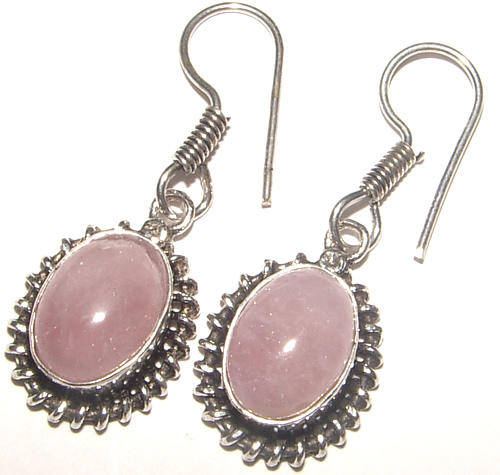 INDIA RANGE!! - GORGEOUS NATURAL ROSE QUARTZ STERLING SILVER EARRINGS!!
