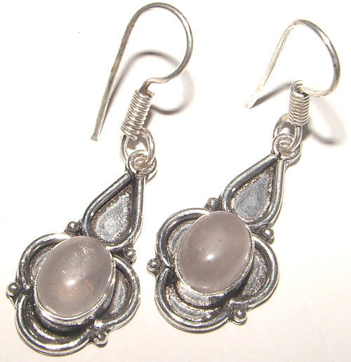 INDIA RANGE!! - GORGEOUS NATURAL ROSE QUARTZ STERLING SILVER EARRINGS!!