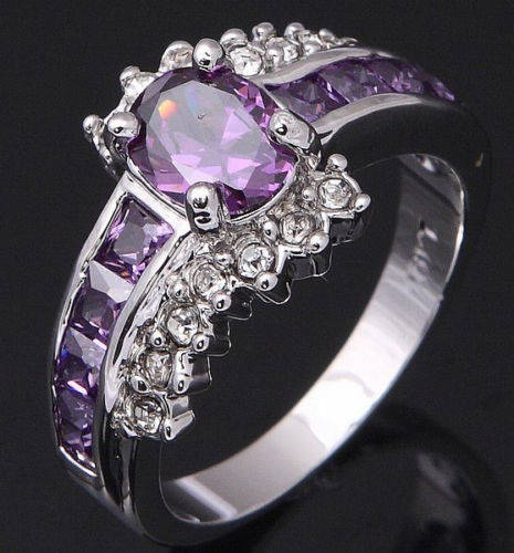 ***WOAW!!!***STUNNING AMETHYSTS AND DIAMONDS WHITE GOLD RING!!!