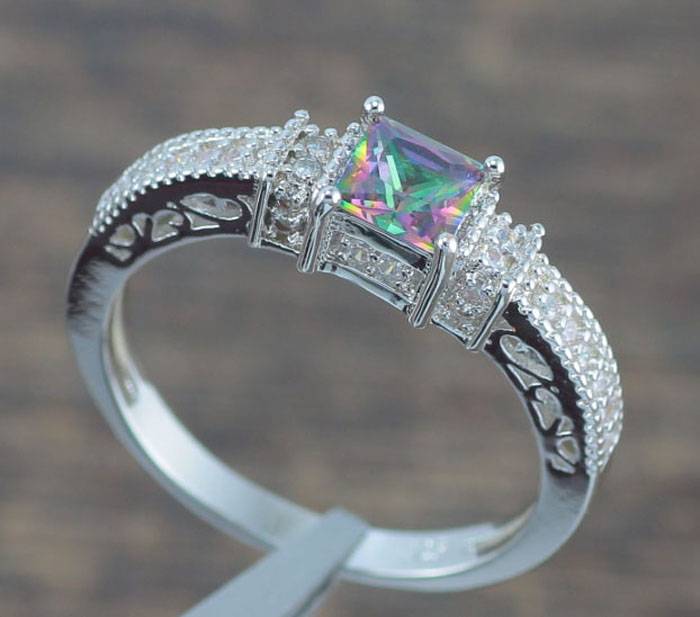 ***WOAW!!!***STUNNING MYSTIC RAINBOW TOPAZ STERLING SILVER DRESS RING!!