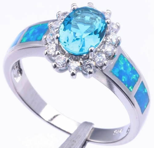 GORGEOUS!! - AQUAMARINE, ZIRCON AND BLUE OPALS STERLING SILVER RING!!