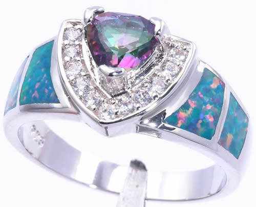 GORGEOUS!! - RAINBOW TOPAZ, ZIRCON AND BLUE OPALS STERLING SILVER RING!!