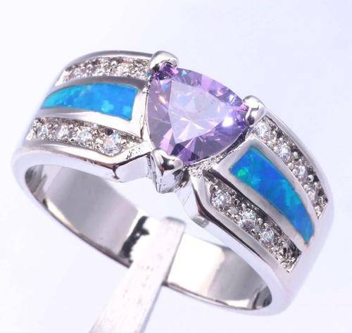 GORGEOUS!! - AMETHYST AND BLUE OPALS STERLING SILVER RING!!