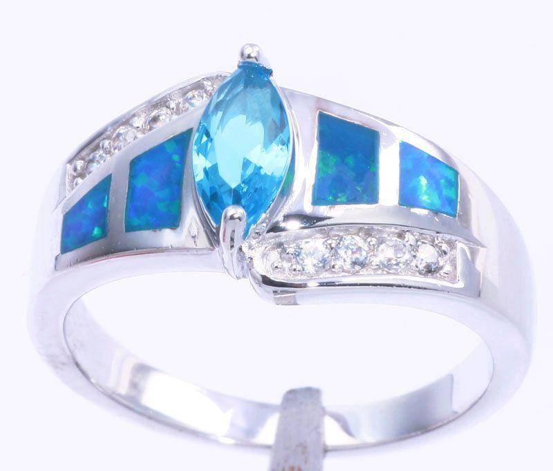 GORGEOUS!! - AQUAMARINE, ZIRCON AND BLUE OPALS STERLING SILVER RING!!