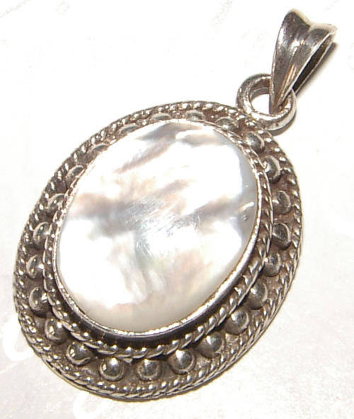 NATURAL MOTHER OF PEARL  STERLING SILVER PENDANT