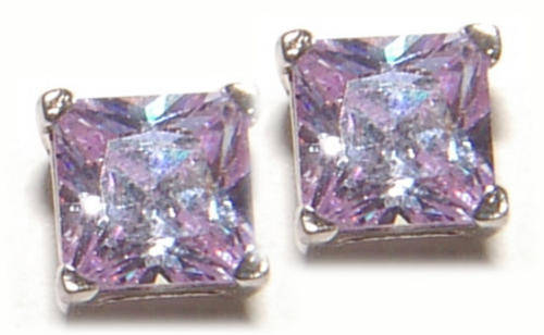 4mm SQUARE LAVENDER CZ STERLING SILVER STUD EARRINGS!