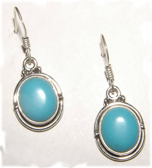 ELEGANT NATURAL TURQUOISE STERLING SILVER DANGLING EARRINGS