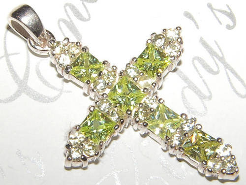 LIME GREEN CZ---STERLING SILVER CROSS PENDANT