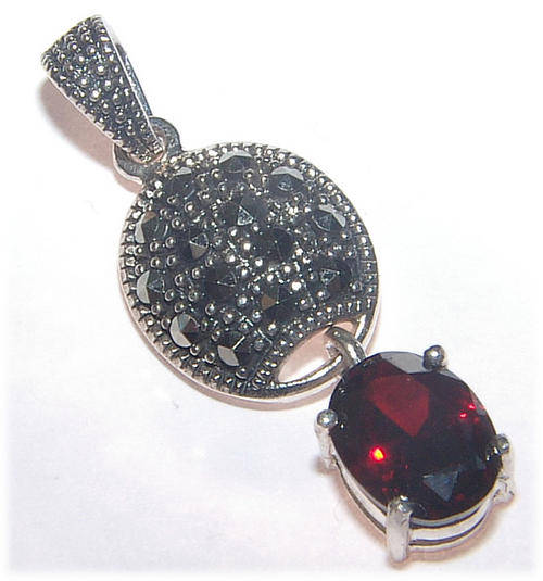 Genuine GARNET and MARCASITE Sterling Silver Pendant!
