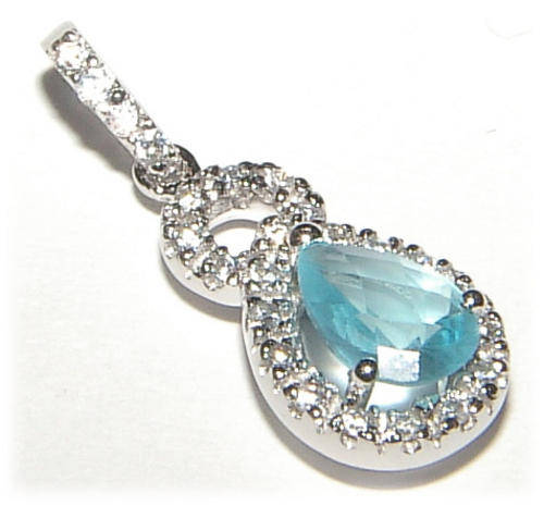 CUTE STERLING SILVER RHODIUM LAZER CUT TOPAZ PENDANT